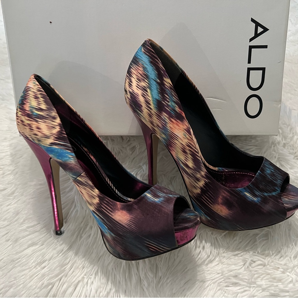 Aldo Hayth-57 Colorful Peep Toe Heels with Fuchsia Accents with Extra Heel Tips